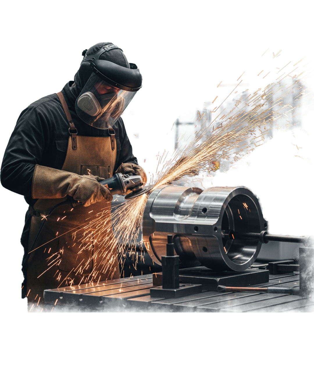 Worker finishing a metal component